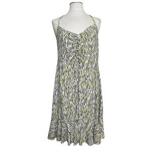 I.E. Petite Sundress Halter Dress L Yellow Zebra Babydoll Ruched‎ Ruffled Hem